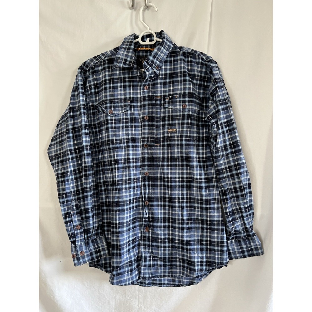 Ariat‎ Rebar Mens Blue Flannel Work Shirt Size Small Heavyweight